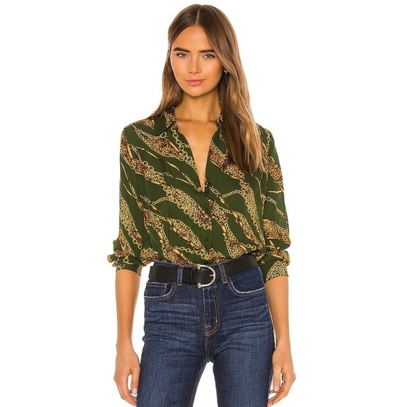 NWT L'AGENCE 70s‎ Silk Chain Leopard Tie Waist Button Up 3/4 Sleeve Jumpsuit S - Picture 3 of 9